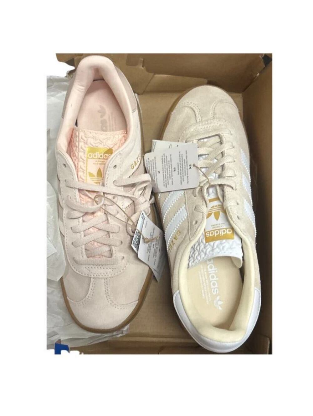 adidas Gazelle Womens Beige Pink White Gum Suede Sneakers Shoes Damaged Box